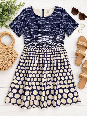 Broadway & Broome Purple Polka Dot Fit Flare Dress Size 8 100% Cotton